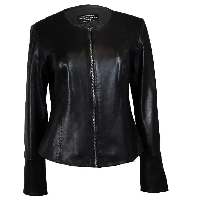Women's Solene Lambskin Leather Jacket Knit Fabric Woven Fabric Fleece Fabric