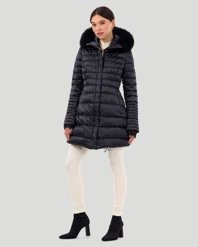 Horizontal Apres-Ski Jacket with Detachable Toscana Shearling Lamb Hood Trim Front Pockets Side Pockets Patch Pockets Horizontal Apres-Ski Jacket with Detachable Toscana Shearling Lamb Hood Trim Front Pockets Side Pockets Patch Pockets