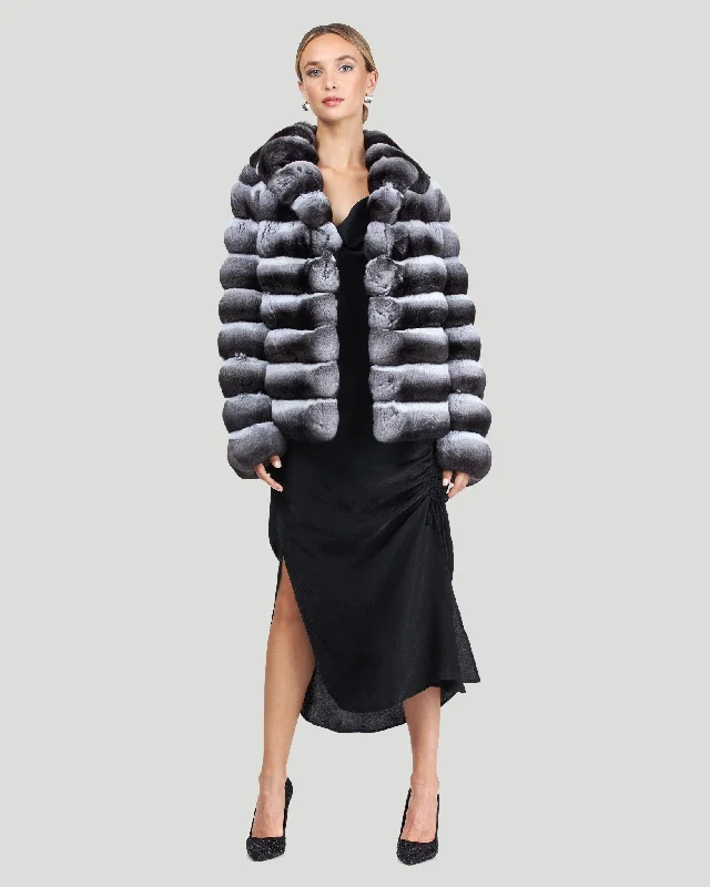 Horizontal Chinchilla Jacket Notch Collar Peter Pan Collar Cowl Neck