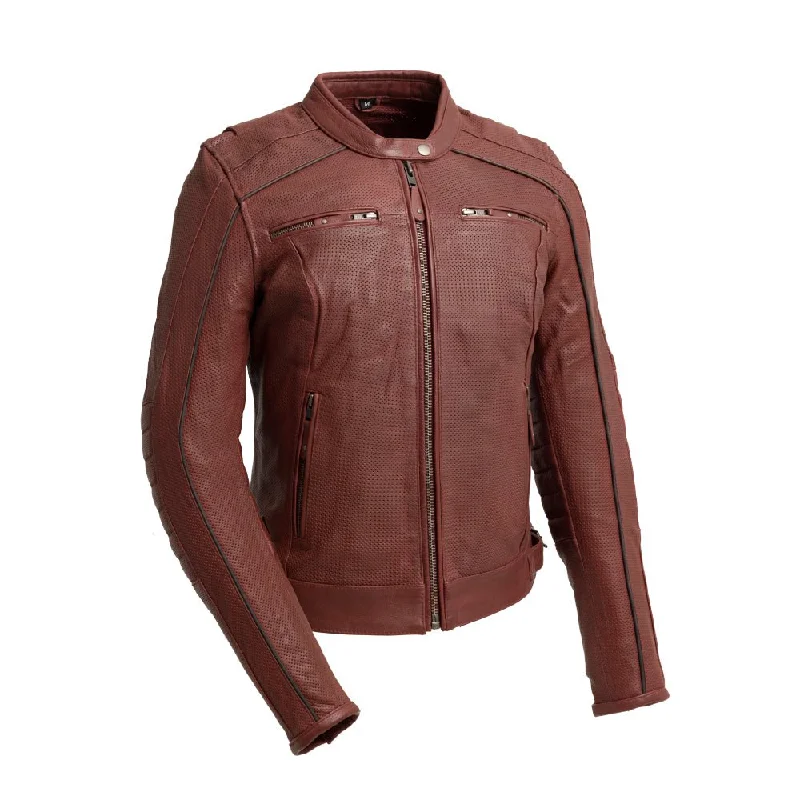 Jada - Women's Perforated Motorcycle Leather Jacket A-Line Jacket Boat Neck Shawl Collar Jada - Women's Perforated Motorcycle Leather Jacket A-Line Jacket Boat Neck Shawl Collar