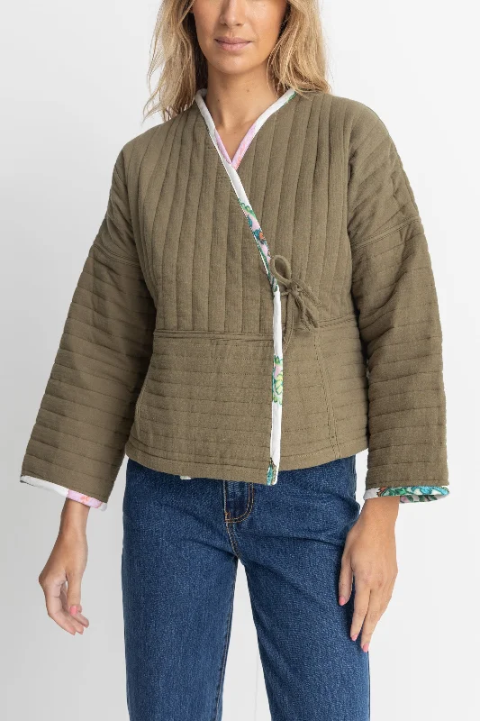 Jyoti Quilted Jacket Olive Print Jacket Jacquard Jacket Patchwork Jacket