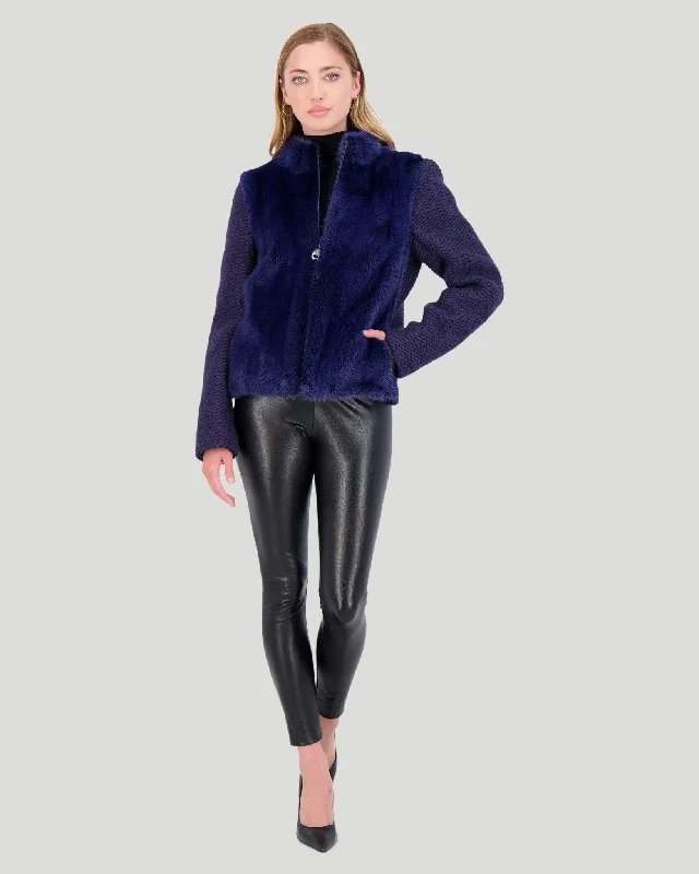 Knit Wool Jacket with Mink Front Quilted Jacket Puffer Jacket Insulated Jacket