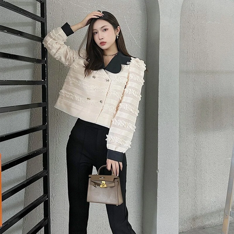 Korean Fashion Beige Jackets for Women 2022 Autumn Elegant Tassel Jaqueta Feminina Inverno Short Chaqueta Mujer Welt Pockets Slit Pockets Flap Pockets Korean Fashion Beige Jackets for Women 2022 Autumn Elegant Tassel Jaqueta Feminina Inverno Short Chaqueta Mujer Welt Pockets Slit Pockets Flap Pockets