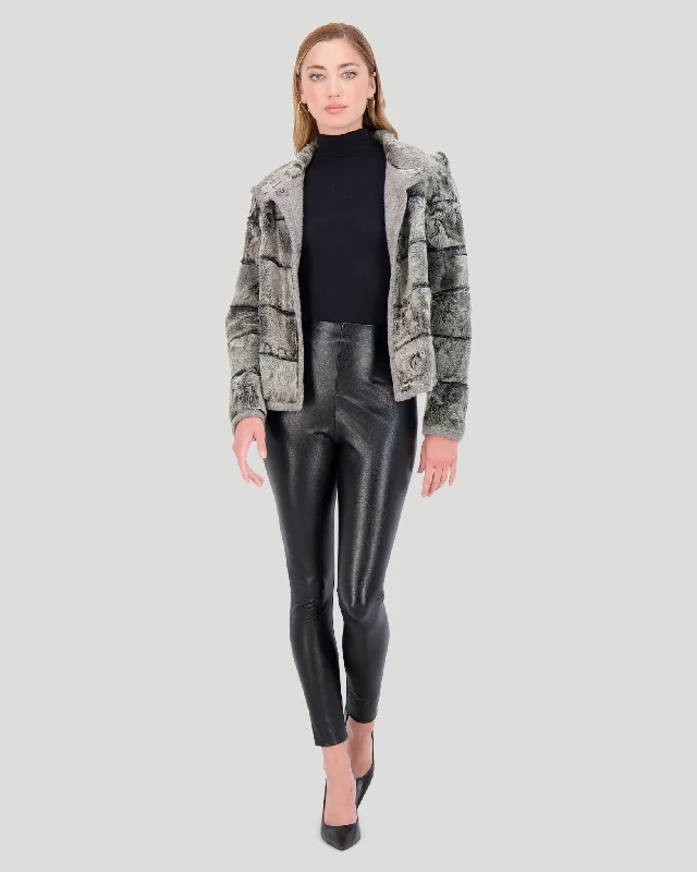 Lamb Horizontal Jacket with Knit Lining Fitted Jacket Loose Jacket Oversized Jacket