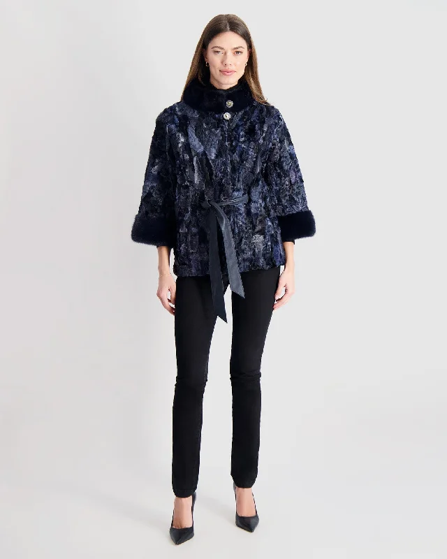 Lamb Jacket with Mink Stand Collar Cardigan Sweater Pullover