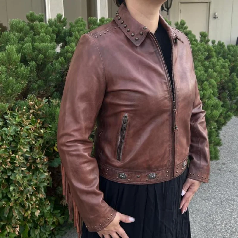 Leather Western Jacket with Fringe Oversized Jacket Tailored Jacket Straight Jacket