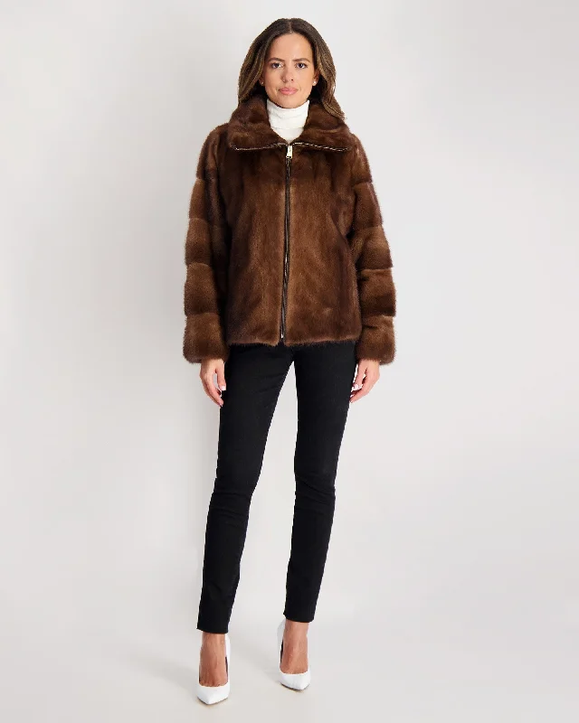 Mink Jacket Boat Neck Shawl Collar Notched Collar