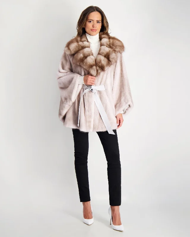 Mink Jacket with Stone Marten Collar Toggled Jacket Drawstring Jacket Belted Jacket