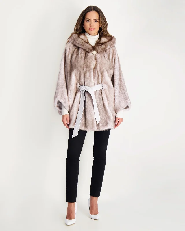 Mink Jacket with Stone Marten Hood Trim Notch Collar Jacket Peter Pan Collar Jacket Cowl Neck Jacket Mink Jacket with Stone Marten Hood Trim Notch Collar Jacket Peter Pan Collar Jacket Cowl Neck Jacket