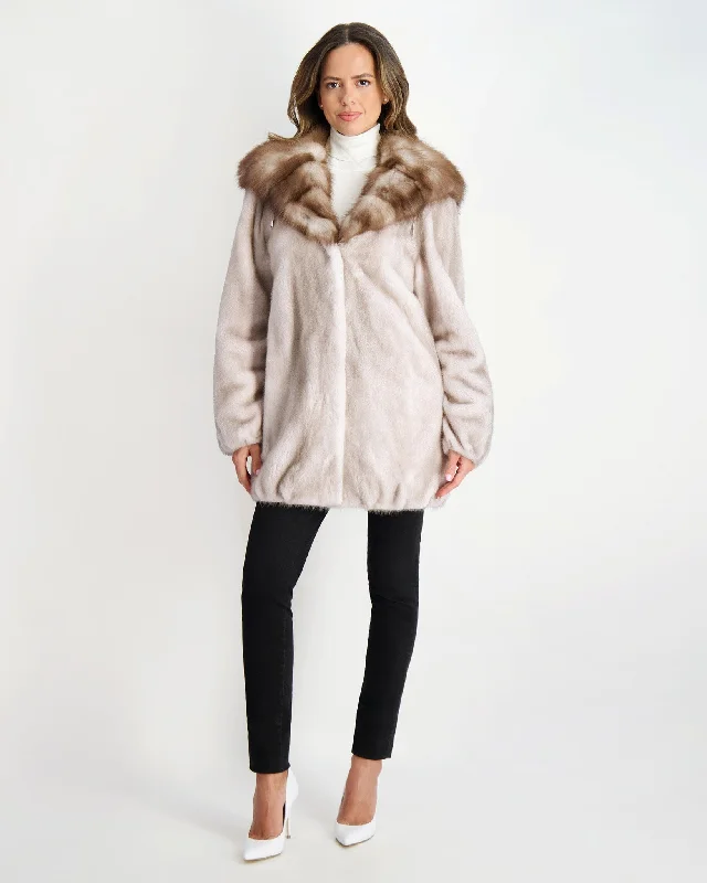 Mink Jacket with Stone Marten Hood Striped Jacket Polka Dot Jacket Floral Jacket