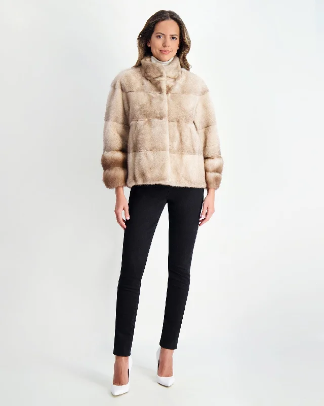 Mink Jacket with Stone Marten Trim Belted Jacket Elasticated Jacket Padded Jacket
