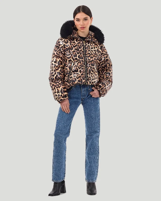 Printed Apres-Ski Jacket with Detachable Toscana Shearling Lamb Hood Trim Faux Fur Jacket Real Fur Jacket Shearling Jacket Printed Apres-Ski Jacket with Detachable Toscana Shearling Lamb Hood Trim Faux Fur Jacket Real Fur Jacket Shearling Jacket