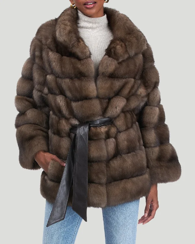 Russian Sable Jacket with Leather Belt Denim Jacket Leather Jacket Suede Jacket