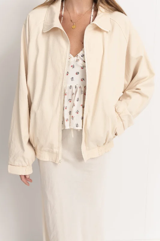 Santa Monica Bomber Jacket Cream Fleece Fabric Down Fabric Feather Fabric