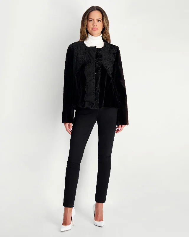 Sheared Mink Jacket with Lamb Trim Front Pockets Side Pockets Patch Pockets