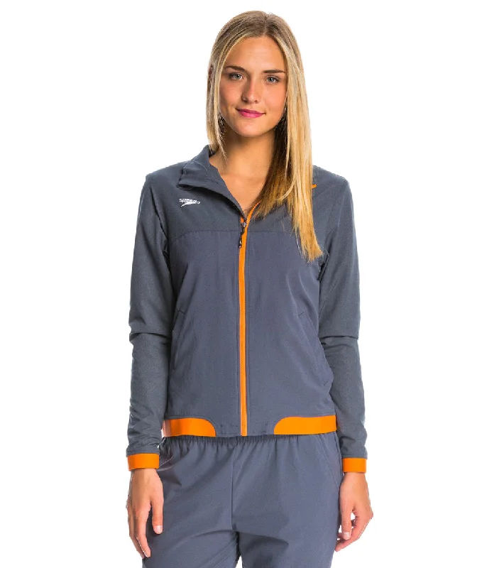Speedo Women's Tech Warm Up Jacket Speedo Orange A-Line Jacket Boat Neck Shawl Collar