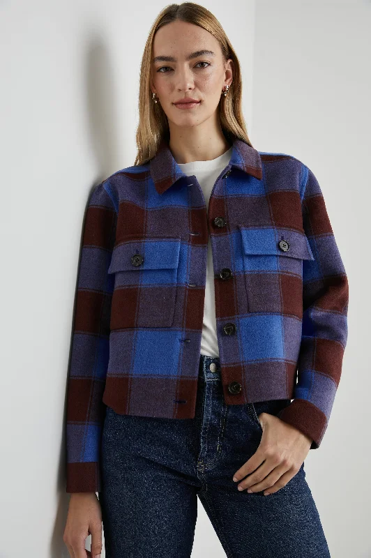 STEFFI JACKET - COBALT CHOCOLATE Faux Fur Fabric Real Fur Fabric Shearling Fabric