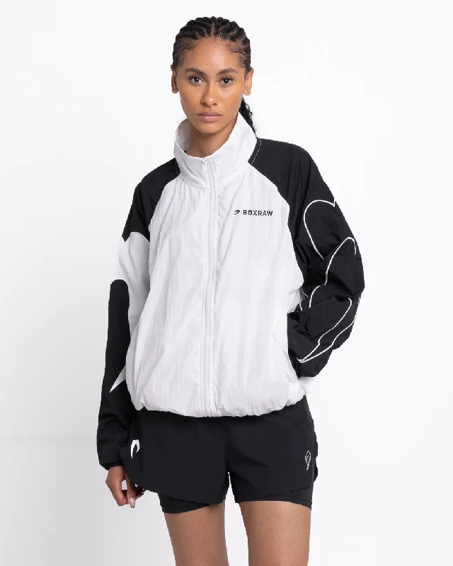 Tunero Track Jacket - White/Black Faux Fur Fabric Real Fur Fabric Shearling Fabric