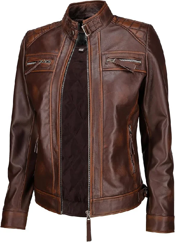 Women's Vintage Distressed Leather Biker Jackets WD03 Wool Fabric Cashmere Fabric Tweed Fabric Women's Vintage Distressed Leather Biker Jackets WD03 Wool Fabric Cashmere Fabric Tweed Fabric