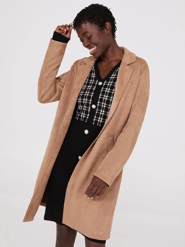Faux Suede Car Coat Luxury Cashmere Wrap