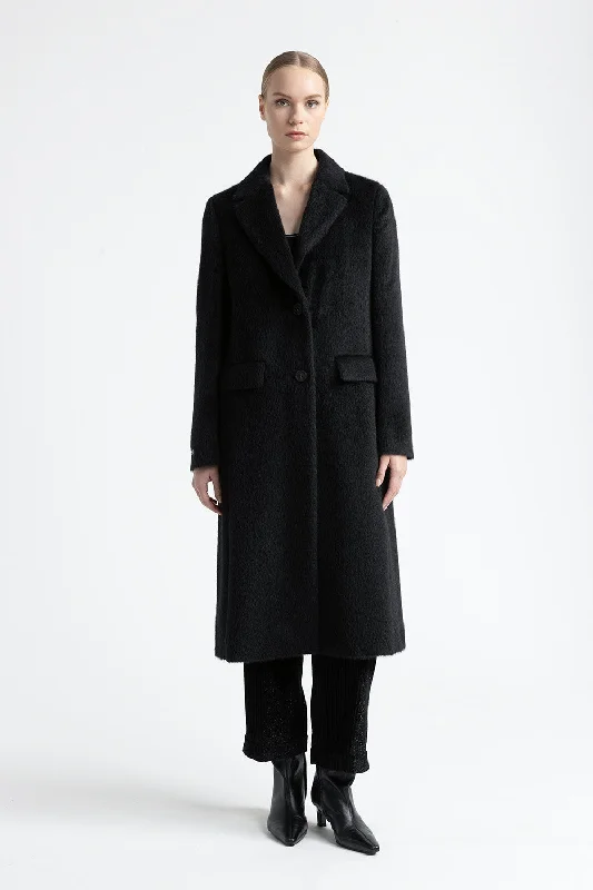 Long haired alpaca and wool coat Drape Front Waterfall Coat