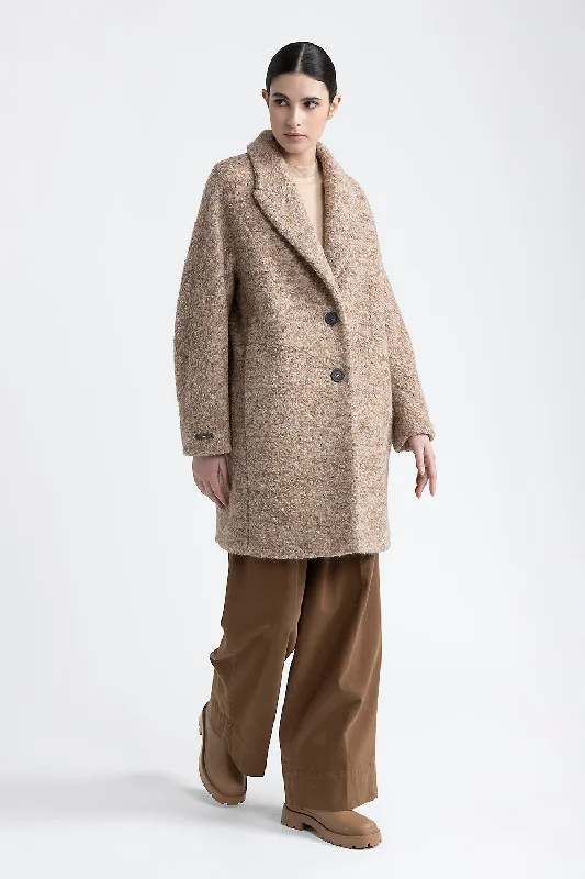 Single breastead coat in bouclé wool and alpaca Velvet Evening Cape