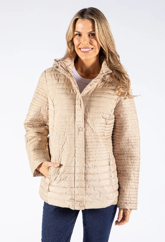 Stripe Lined Padded Coat Checkered Wool Shacket