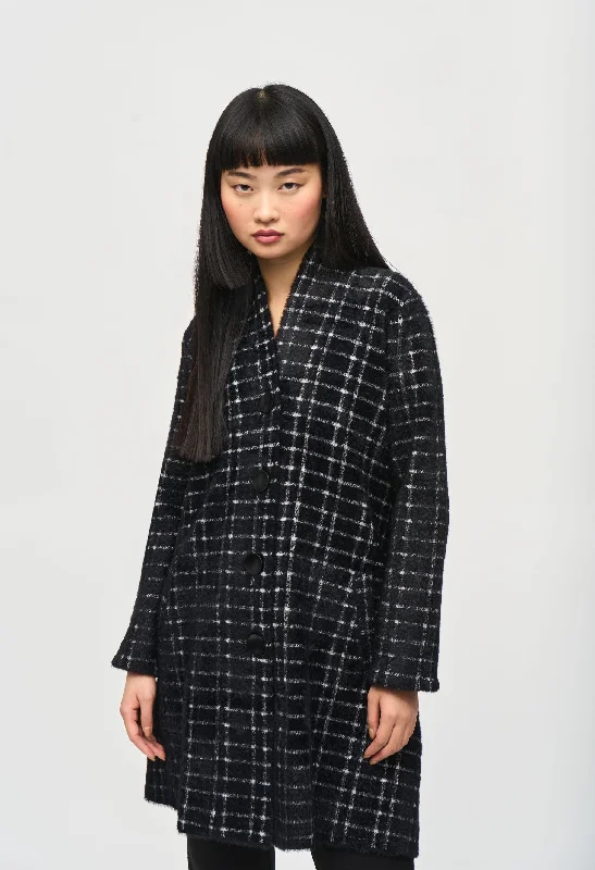 Bohemian Windowpane Blend Coat Suede Fringe Jacket