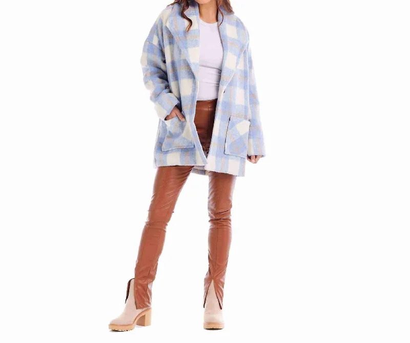 Boston Plaid Coat In Blue A-Line Swing Coat