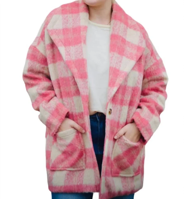 Boston Plaid Coat In Pink Cropped Tweed Jacket