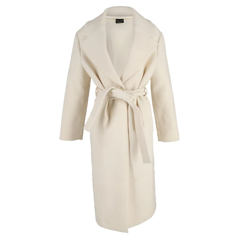 Boutique Moschino Belted Coat in Cream Wool Hooded Parka Coat