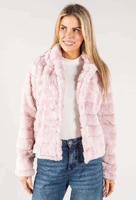 Button Close Short Faux Fur Coat Structured Wool Blazer