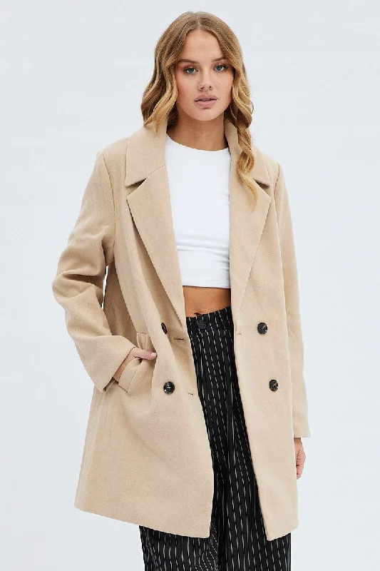 Camel Coat Longline Collared Long Sleeve Luxe Satin Long Coat