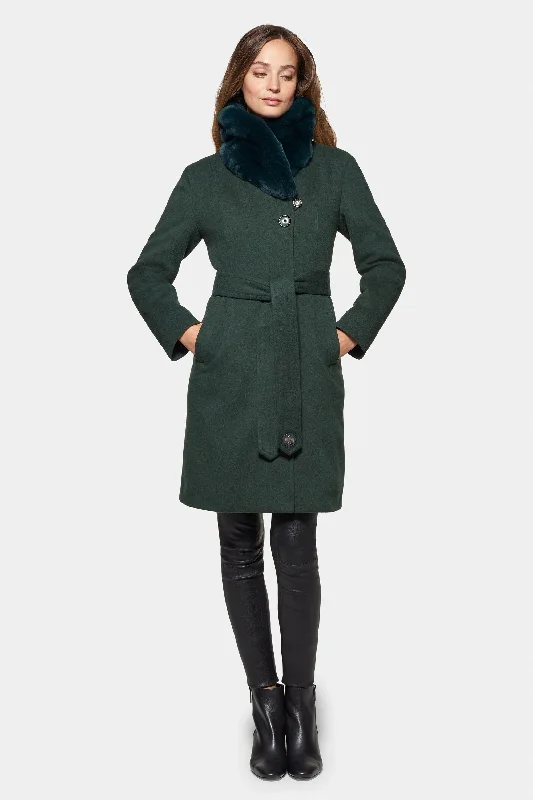 City Coat with Fur, Hunter Green Ultra-Soft Sherpa Vest