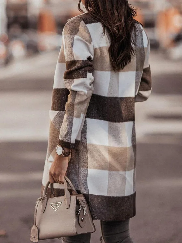 Checkered Front Button Coat Flowy Lightweight Kimono