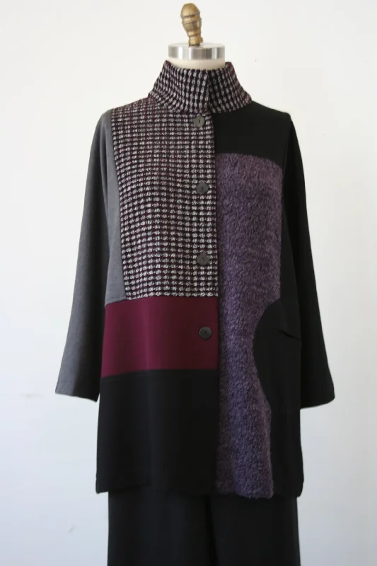 Christopher Calvin - Mixed Media Coat Plaid Checkered Coat