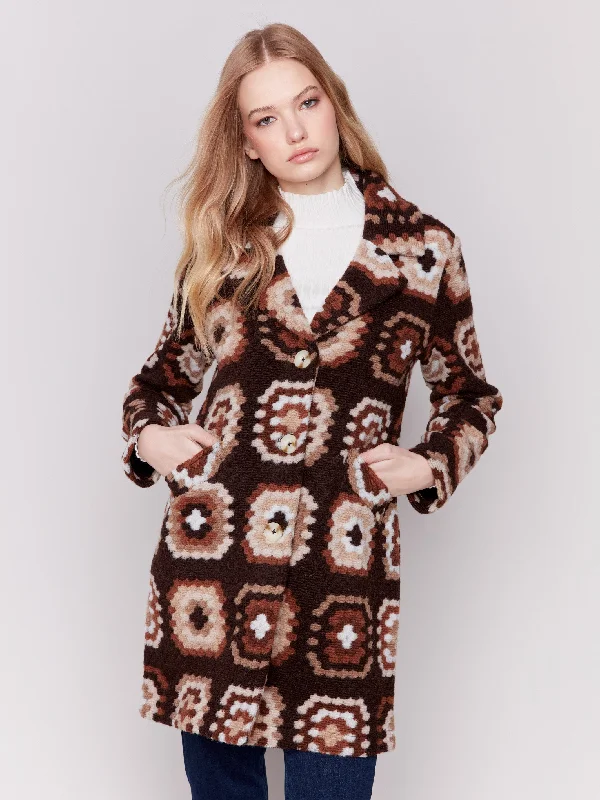 Crochet Coat - Chocolate Military-Inspired Jacket