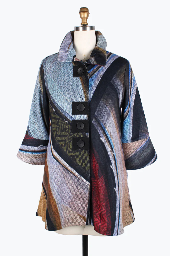 Damee Multi-stroke Button Patch Coat 4844-Mlt Puff Sleeve Overcoat