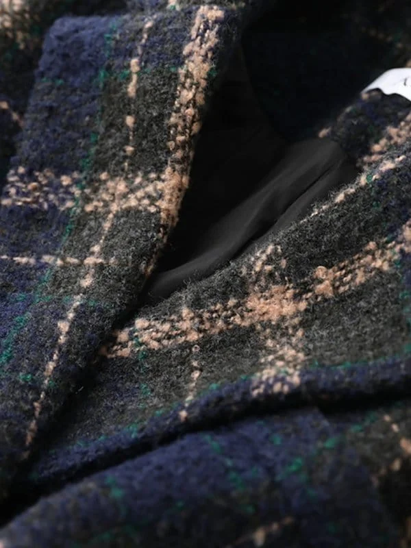 Dark Green Plaid Coat Casual Denim Jacket
