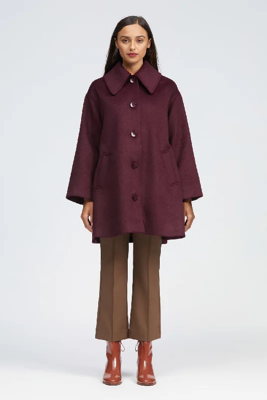 Darmowy Coat Burgundy Belted Wool Overcoat