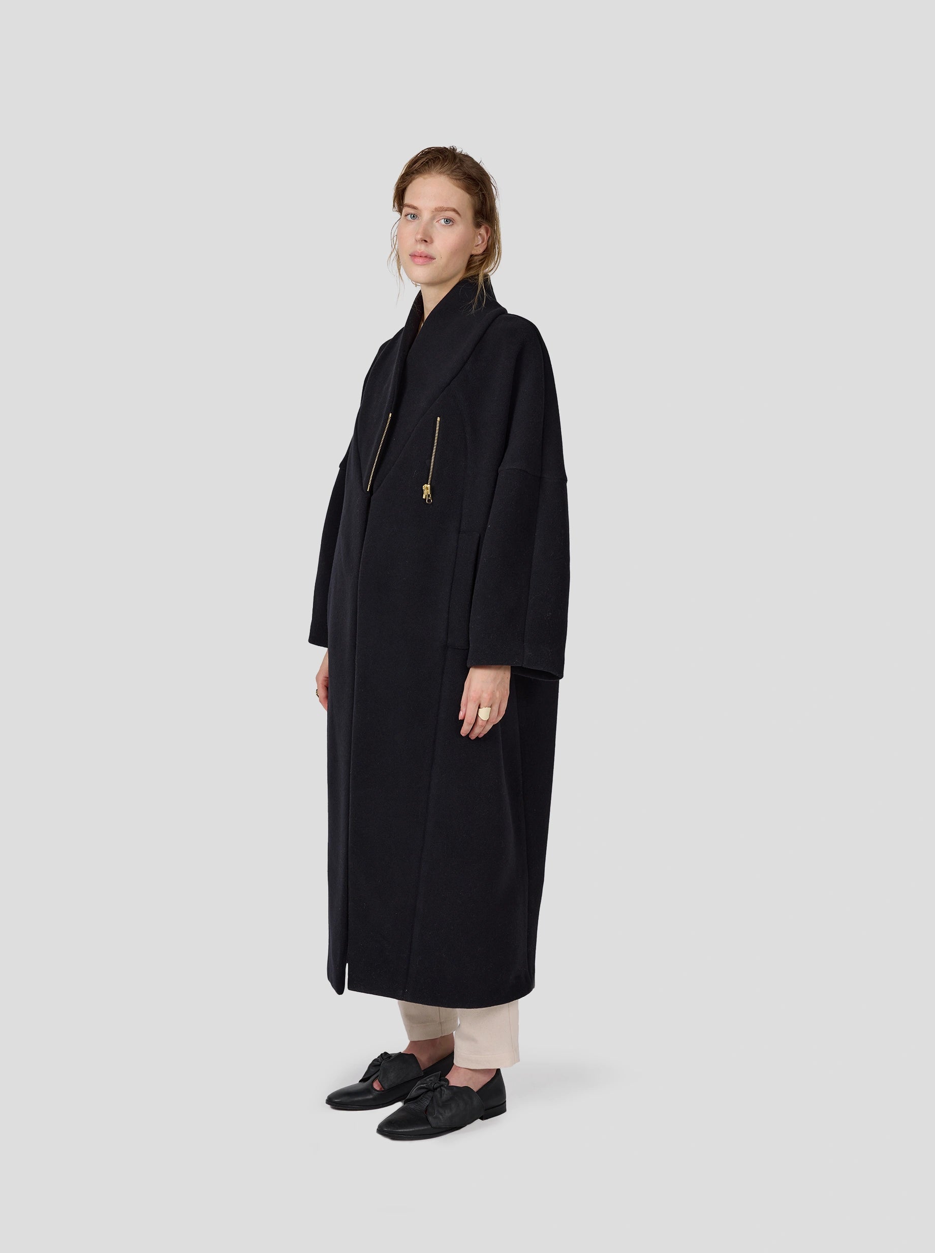 Eren coat in black woolen fabric and cashmere Casual Open-Front Coat