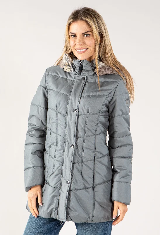 Faux Fur Hood Padded Coat Functional Travel Jacket