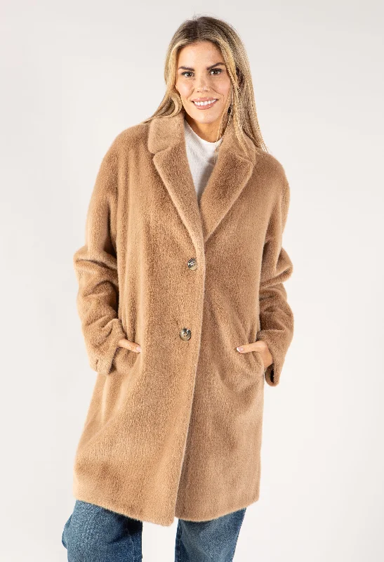 Faux Fur Single Breasted Coat Buttoned Peplum Coat