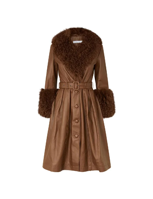 Foxy Shearling Coat — Walnut High-Collar Puffer Coat