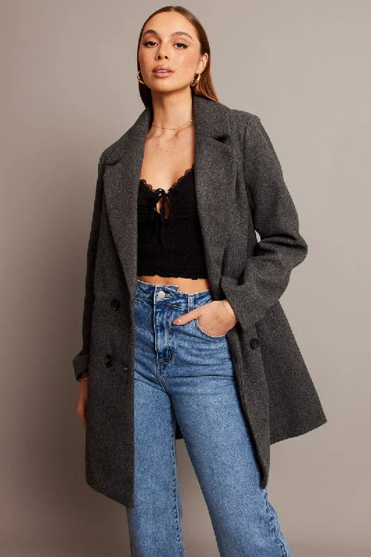 Grey Coat Long Sleeve Stretch Fit Moto Jacket