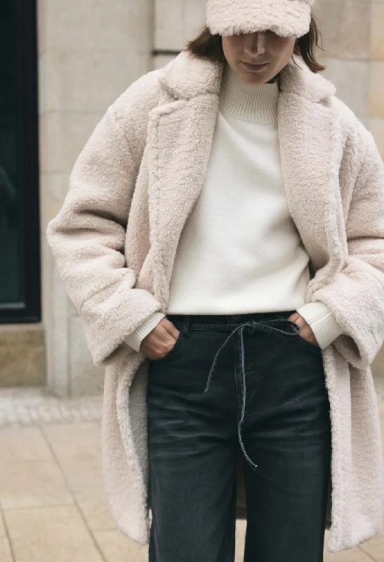 Honise Teddy Coat Puff Sleeve Overcoat