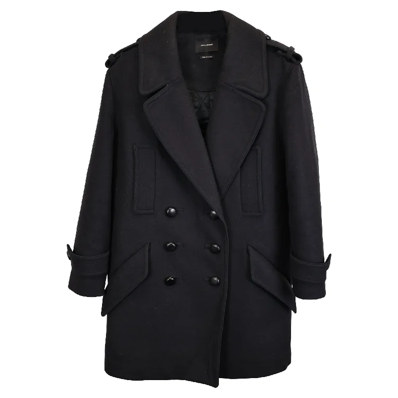 Isabel Marant Karly Double-Breasted Coat in Navy Blue Wool Fitted Tailored Blazer