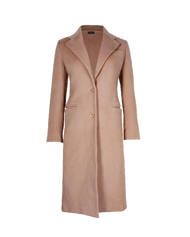 Joseph Button-Front Long Car Coat in Brown Wool Cropped Moto Jacket