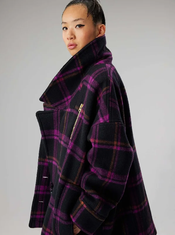Ken pea coat in District Wineberry wool Fur-Trimmed Winter Coat