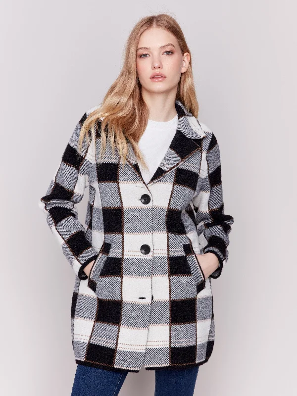 Knit Plaid Coat - Truffle Boho Fringe Cardigan